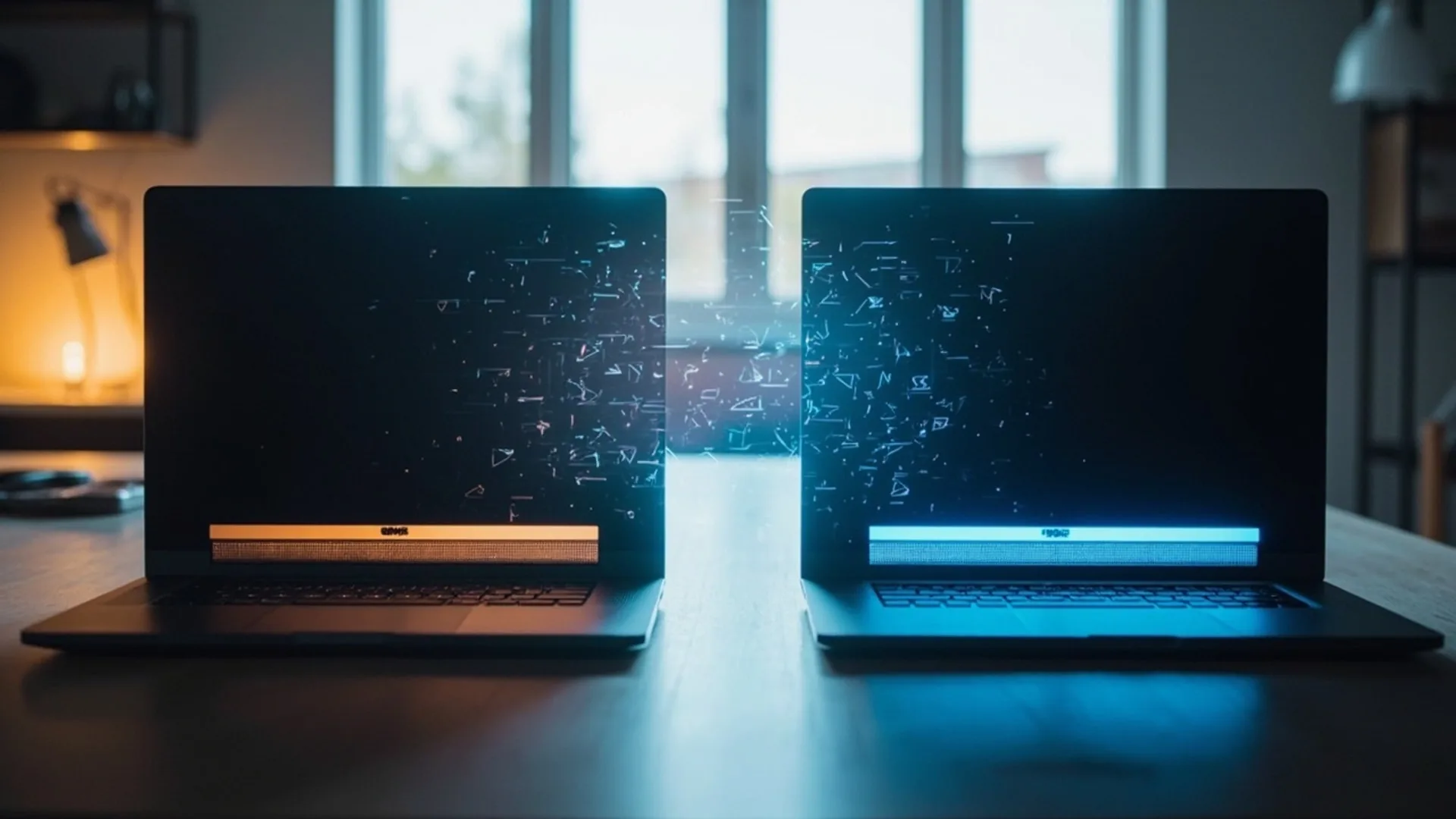 Premium laptop power efficiency comparison illustrating the battery life and thermal design differences between Windows on Snapdragon and macOS on Apple Silicon platforms.