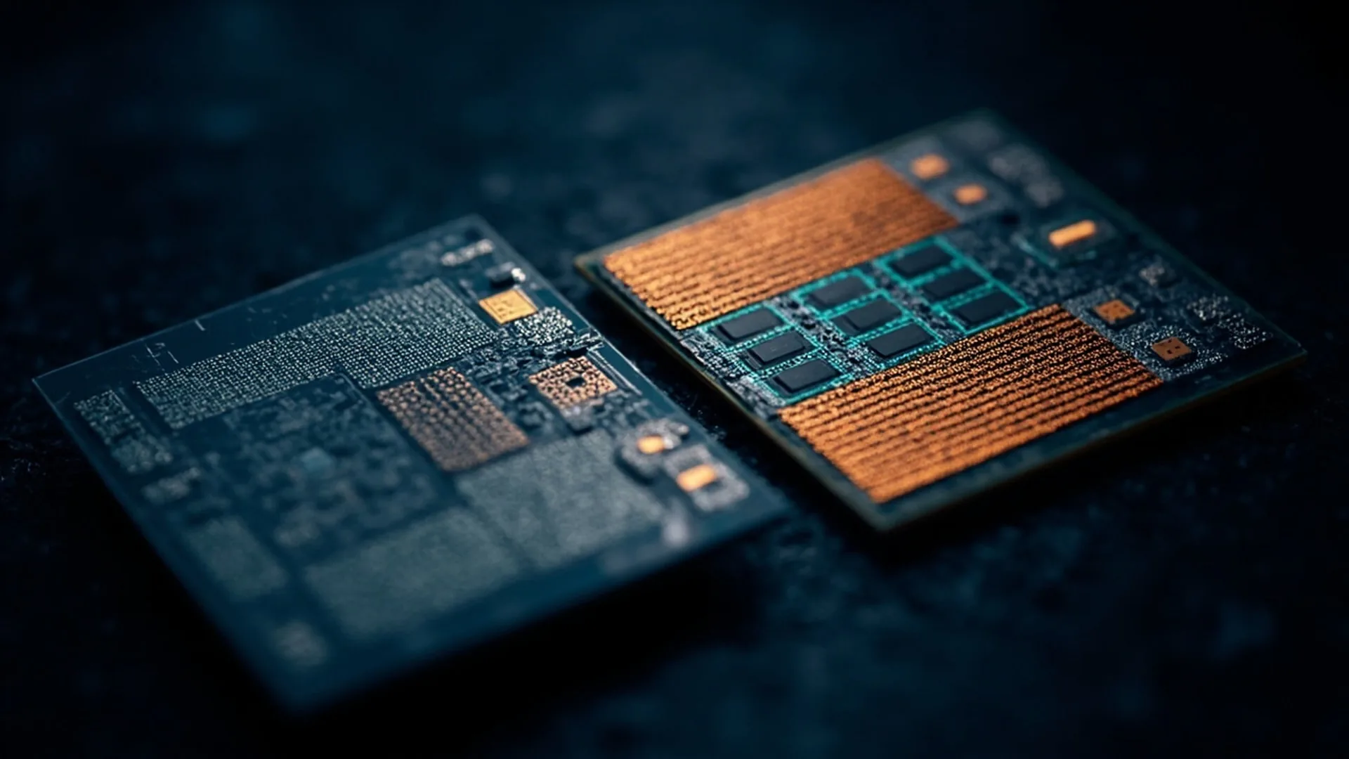 Visual comparison of the silicon die architectures between Apple M4 and Snapdragon X Elite, illustrating fundamental design philosophy differences in core layout and transistor density.