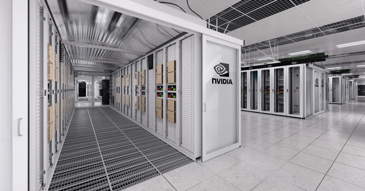 An Nvidia data center cluster running GB200 Blackwell GPUs. Nvidia's chips are now the collateral underlying the new $500 billion AI compute financing platform with six Wall Street asset managers. (Nvidia)