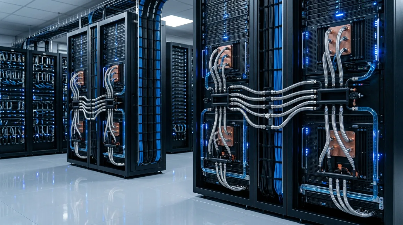 High density enterprise GPU supercomputer server racks equipped with direct-to-chip liquid cooling manifolds