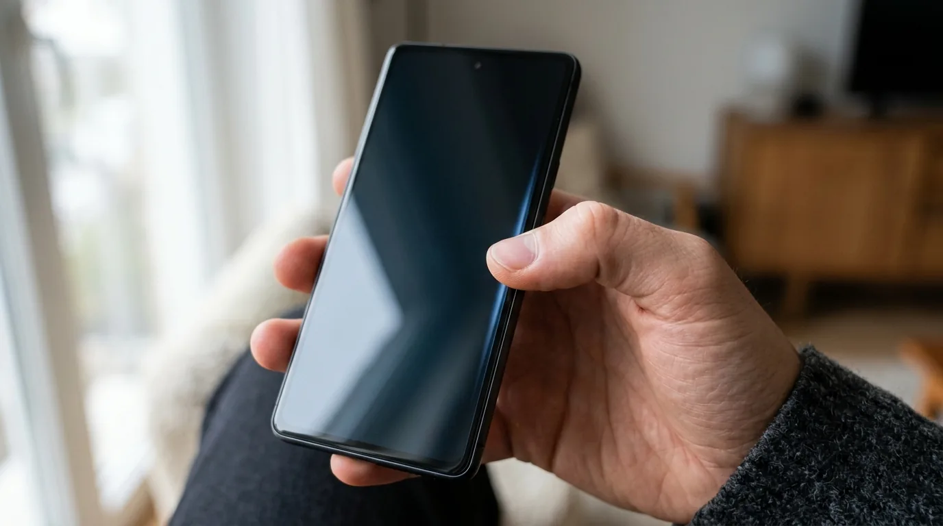 Close up shot of a hand swiping from the edge of a smartphone screen showing a predictive back gesture